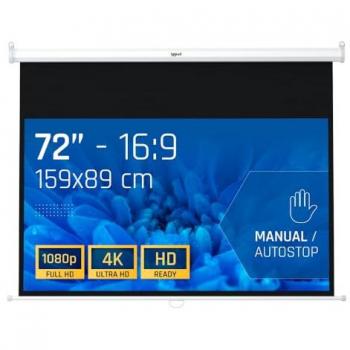 Pantalla de Proyección Enrollable Manual 72 (182,9 cm) Formato 16:9 - Ángulo de Visión 180º - Altura Ajustable - Apto para Pared/Techo - Compatible con Pro