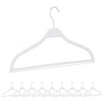 Perchas de Ropa, Set de 10, Almacenamiento Compacto, Perchas Finas para Ropa, Organizador de Armario, Fibra de Paja de Trigo, Plástico, Color Blanco - Relaxdays