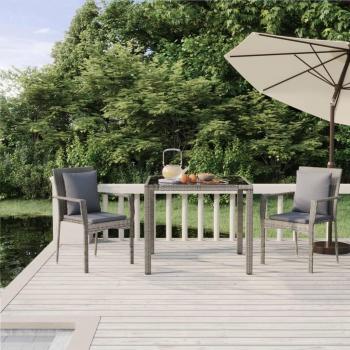 vidaXL 3-Piece Grey Poly Rattan Garden Dining Set with Cushions