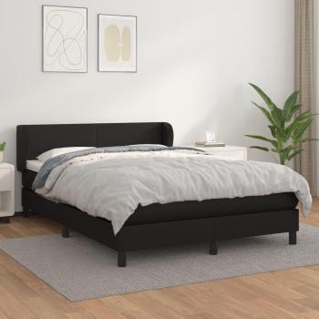 Cama box spring con colchón de muelles en cuero sintético negro 140x190 cm