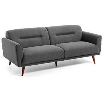 Kave Home - Sofá Oksana de 3 plazas Gris Oscuro con reposabrazos y Patas de Madera de Roble
