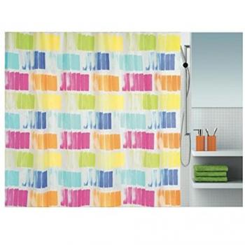 Cortina de Ducha Textil Multicolor 180 x 200 cm, 100% Poliéster, Antimanchas y Lavable