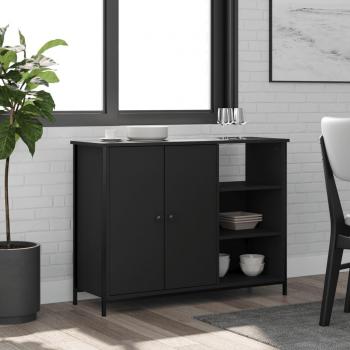 Aparador de madera de ingeniería 100x33x75 cm, mueble de almacenaje de salón, buffet para salón, armario auxiliar, armario de almacenamiento en color negro