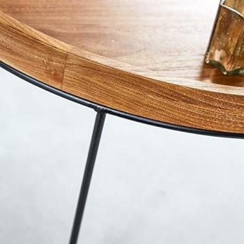 Mesa de centro redonda de madera de teca maciza y metal - 80 cm BERAH GETAH