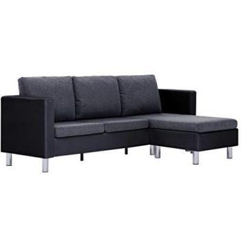 vidaXL Sofá de 3 Plazas con Cojines Piel Sintética Sillón Salón Comedor Sala de Estar Muebles Mobiliario Decoración Colchón Somier Casa Hogar Negro