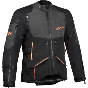 Ixon Chaqueta de Moto Ragnar Textil Negra-Antracita-Naranja con protección CE, impermeable, transpirable y ajuste regulable