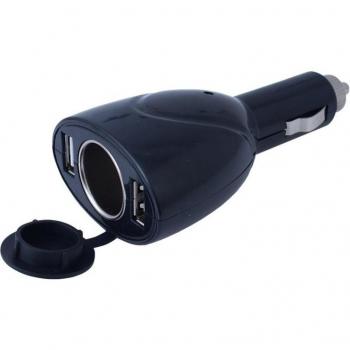 Cargador/Adaptador de Mechero 12/24V con 2 Puertos USB 1000 mA y Toma EURO