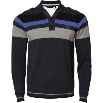 Hombre Jersey Dissident IA 2702 rayas de bloque de punto chal cuello suéter Pullover