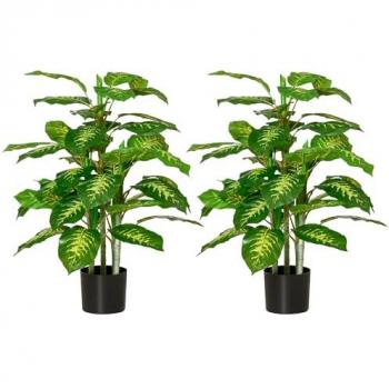 HOMCOM Juego de 2 Plantas Artificiales Verde 95 cm con Maceta para Decoración Hogar Salón Oficina