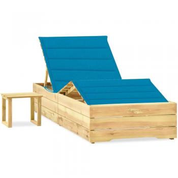Cama de jardín con mesa de café de madera de pino impregnado y almohada
