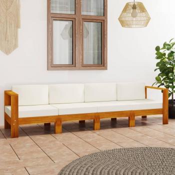 4-Seater Garden Sofa with Cream Cushions Solid Acacia Wood