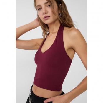 Stradivarius Purple Halter Crop Top Size L