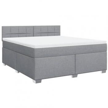 Cama box spring con colchón tela gris claro 180x200 cm