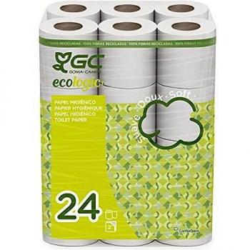 Gcecologic+ Papel higiénico doméstico, de celulosa reciclada: 24 rollos de 14 m. c/u; 336 metros totales de papel de baño