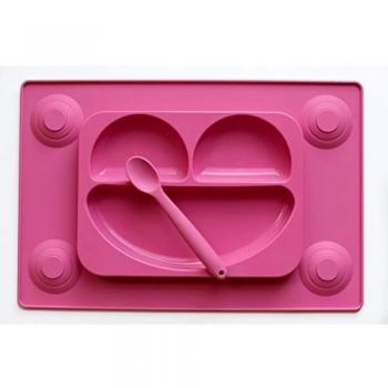 EasyMat Kids Mantel individual y dividido Plato de succión en uno con cuchara. No Mess Toddler & conjunto de alimentación de Baby Happy Face. Tazón con ventosa Seccional Baby Plate. De Bebé LED el destete de edad 6 mes + por Tots R Us verde rosa