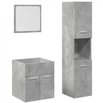Set de muebles de baño 2 piezas madera contrachapada gris hormigón, incluye armario de baño y armario de almacenaje de aseo