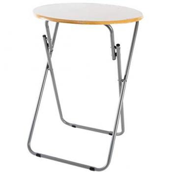 Mesa Plegable Redonda de Madera Haya Vaporizada - Ø48 cm, Alto 66 cm, Multifuncional para Terraza, Balcón, Camping o Jardín