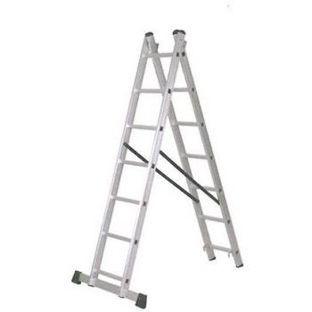 Escalera de Aluminio Industrial Doble 7 Peldaños Resistente Hasta 150 Kg, Altura extendida 3,12 m, Altura en tijera 1,89 m