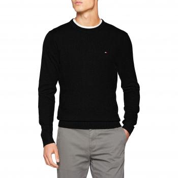 Tommy Hilfiger Pima Cotton Cashmere Cneck, suéter para Hombre, Negro