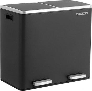 Cubo de Basura Doble Songmics, 2 x 30 l, Acero Inoxidable, incluye 15 Bolsas de Basura, Cubos Interiores de Plástico, Tapa con Bisagra y Cierre