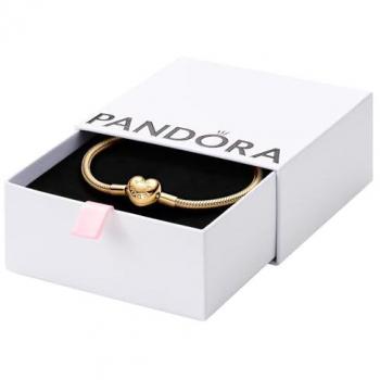 Pulsera Pandora Moments Cadena de Serpiente con Cierre de Corazón en Plata de Ley y Aleación Chapada en Oro - 17 cm