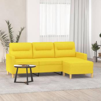 Sofá de 3 plazas con reposapiés amarillo claro de 180 cm en tela