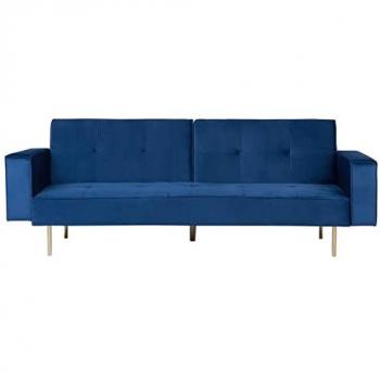 Sofá Cama 3 Plazas Moderno de Terciopelo Azul Marino con Reposabrazos Visnes