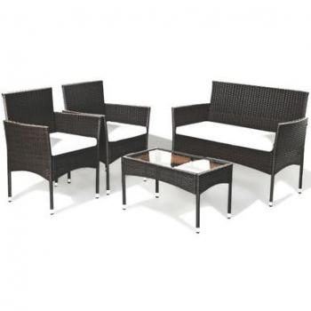 Gray Contemporary 4-Piece Rattan Patio Furniture Set