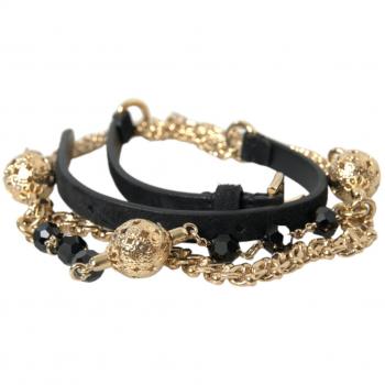 Dolce & Gabbana Black Suede Gold Chain Crystal Waist Belt - 75 cm / 30 Inches