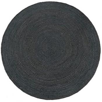 Alfombra Redonda Hecha A Mano Monocolor Antracita, Yute Boho Motivo Étnico Moderno, Ø 160 cm