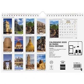 Finocam - Calendario de pared 2020 Imágenes Espiral 30x21 Maravillas del Mundo español