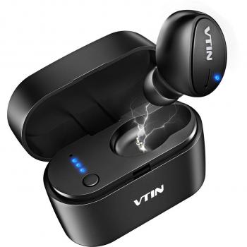 Mini Auricular Bluetooth, VTIN Auricular Invisible Bluetooth 5.0, HD Micrófono incorporado y manos Libres, caja para cargar en Cualquier momento para Hacer Llamadas en Coche y Oficina etc- Negro