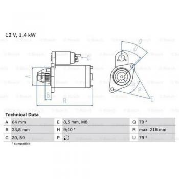 Motor de Arranque Bosch 986022730, tipo: Motor de arranque, características: marca Bosch, modelo 0 986 022 730
