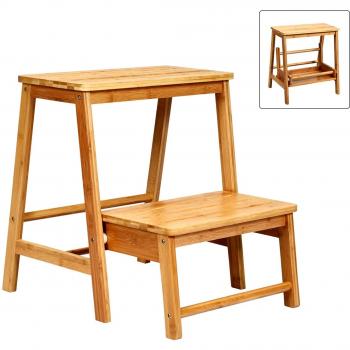 Taburete Plegable de Bambú con 2 Niveles, Ranura Antideslizante y Pedal Amplio, Capacidad hasta 100 kg, Dimensiones 45 x 51 x 48 cm