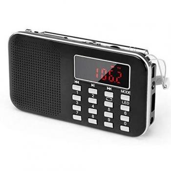 PRUNUS J-908 Am/FM Radio Portatil Pequeña Recargable, Radio Pequeña Digital con Linterna LED, Reproductor de TF/USB/AUX /MP3, Radio Bateria Recargable de 1200 mAh