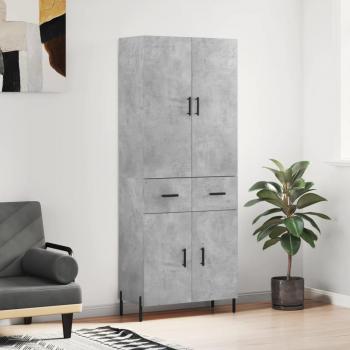 Aparador alto de madera contrachapada 69,5x34x180 cm con 2 puertas y 2 cajones en color gris hormigón, mueble de almacenaje para salón, buffet y armario auxiliar