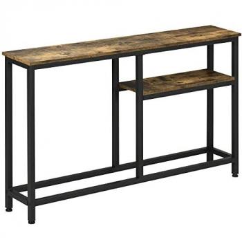 Mesa Consola Industrial HOMCOM con Estantes Abiertos Antivuelco para Recibidor, Mueble de Salón/Pasillo, Dimensiones 120x23x75 cm, Color Marrón