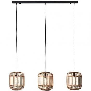 Lámpara colgante Woodrow de 105 cm, madera clara, 3 luces E27, bambú ajustable
