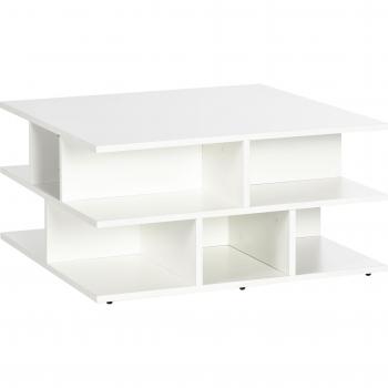 Mesa de Centro Cuadrada Moderna con Múltiples Estantes para Salón Oficina Dormitorio Estudio 70x70x36,5 cm Blanco