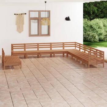 Juego de sala de jardín 11 piezas madera maciza de pino ámbar y marrón miel