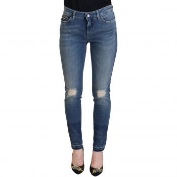 Dolce & Gabbana Blue Washed Cotton Tattered Denim Jeans - IT40|S, Skinny Jeans, female, Blue, Size: XS