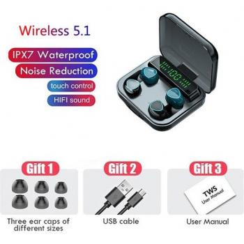 Auriculares TWS Bluetooth 9D Estéreo Inalámbricos con Pantalla LED, Control Táctil, Micrófono y Caja de Carga
