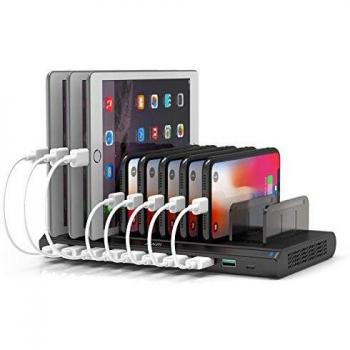 Alxum Estación de Carga móvil múltiple USB con Carga rápida QC 3.0, Organizador de Base de Carga para teléfono móvil Tipo C de 120 Puertos y 10 Puertos con divisores Desmontables