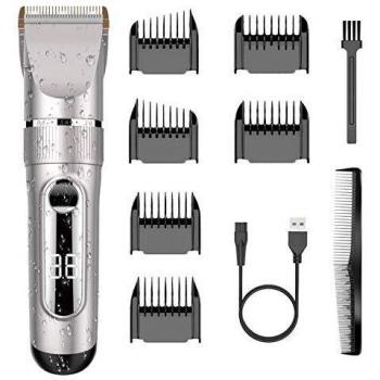 NWOUIIAY Cortapelos IPX7 Impermeable Todo el Cuerpo Lavable Profesional Eléctrico Cortadora de Cabello Barba con 6 Peines Guía