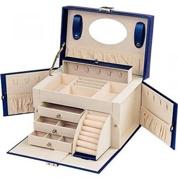 ADEL DREAM Joyero grande, con cerradura, con espejo, para anillos, pendientes, regalo, azul 2
