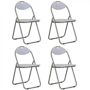 vidaXL 4X Sillas Comedor Plegables Ligeras Tapizado Piel Sintética Estructura Patas Metal Set Asientos Acolchado Cuero Artificial Acero Blanco Plata