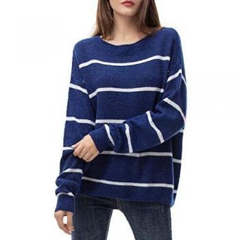 Jersey Mujer Punto Camiseta Manga Larga Sueter Invierno Jersey Rayas Basico Suelto Jerseys Camisa Tops Pull-Over Suéter Mujer Primavera Otoño Azul