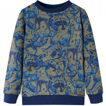 Sudadera Infantil Caqui con Estampado de Mapaches y Zorros