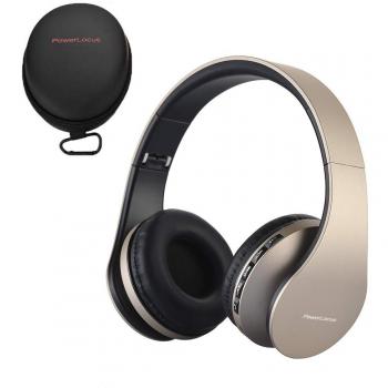 PowerLocus P1 – Auriculares Bluetooth inalambricos de Diadema Cascos Plegables, Casco Bluetooth con Sonido Estéreo con Conexión a Bluetooth Inalámbrico y Audio Cable para Movil, PC, Tablet - Oro