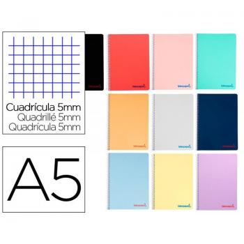 Cuaderno espiral Liderpapel A5 Wonder con tapa de plástico, 80 hojas, cuadriculado 5mm